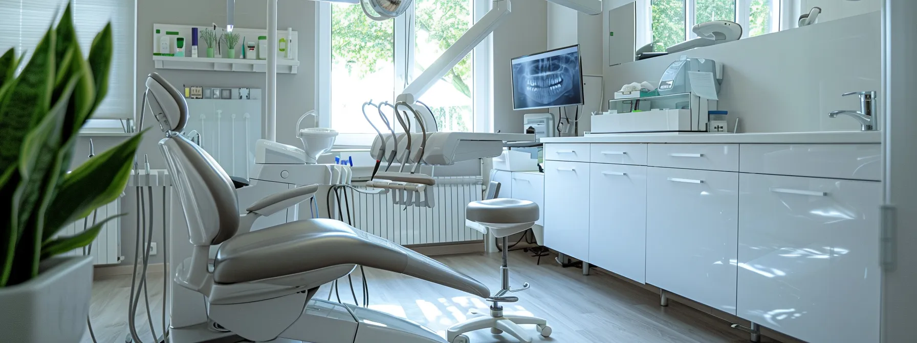 a serene and inviting dental clinic scene showcases a patient receiving attentive care from a dentist in a modern, well-lit examination room, emphasizing compassion and professionalism during an emergency dental visit.